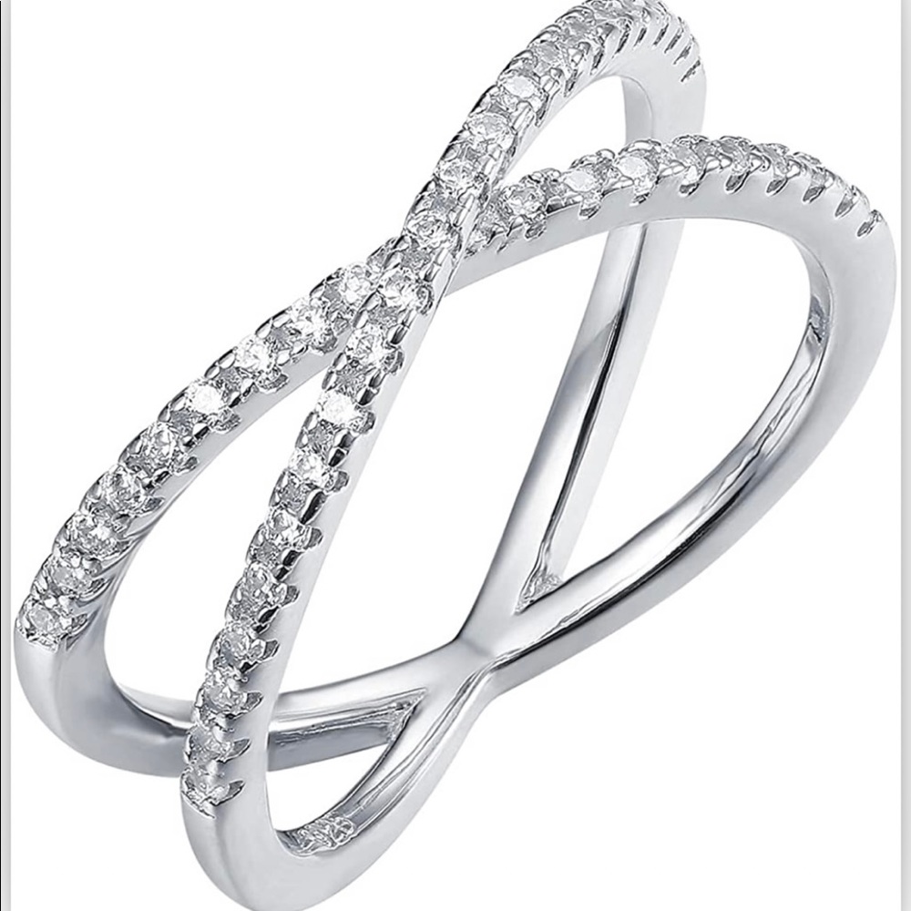 Sterling Silver CZ Criss-Cross Ring